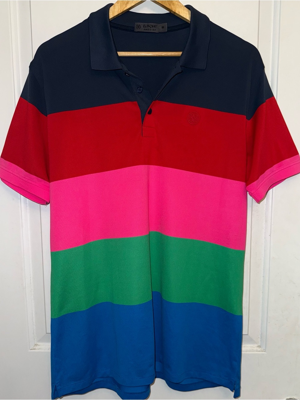 G/FORE Multi-Stripe Colorblock Tech Performance Polo Shirt - EUC